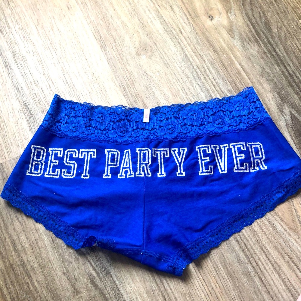 NWT 2012 PINK Victoria's Secret Blue Lace Boyshort Panties